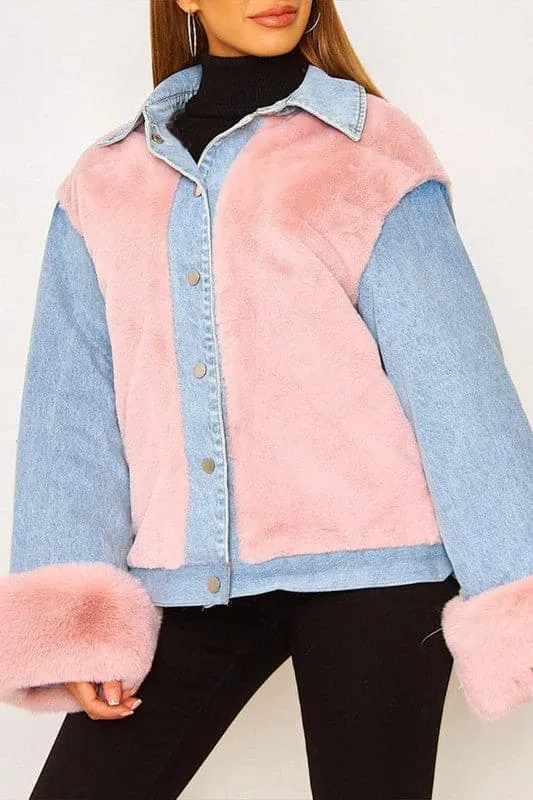 DX923 Plush Denim Stitching Jacket