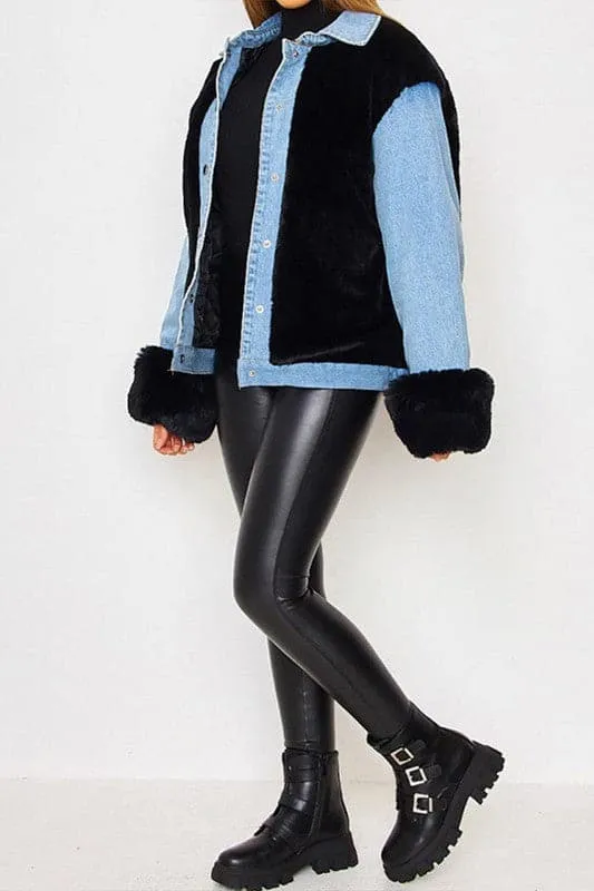 DX923 Plush Denim Stitching Jacket