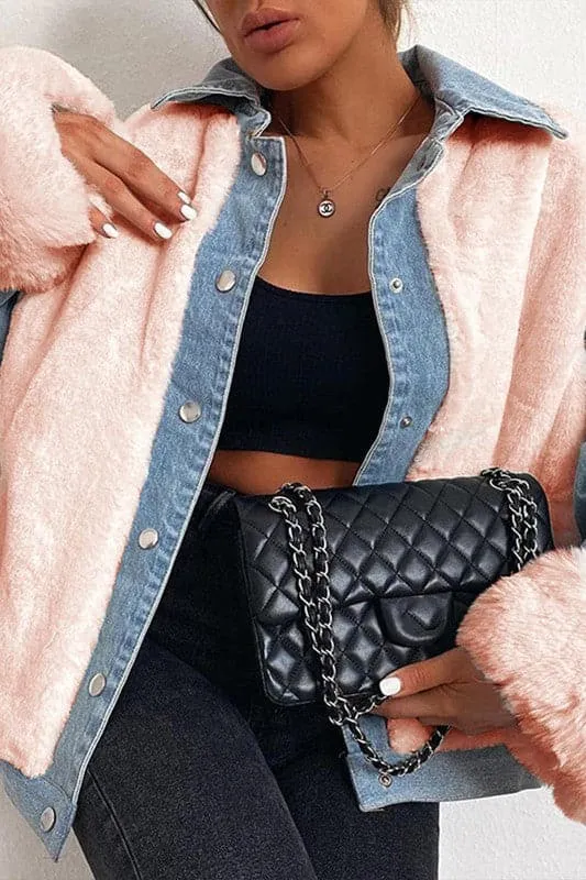 DX923 Plush Denim Stitching Jacket