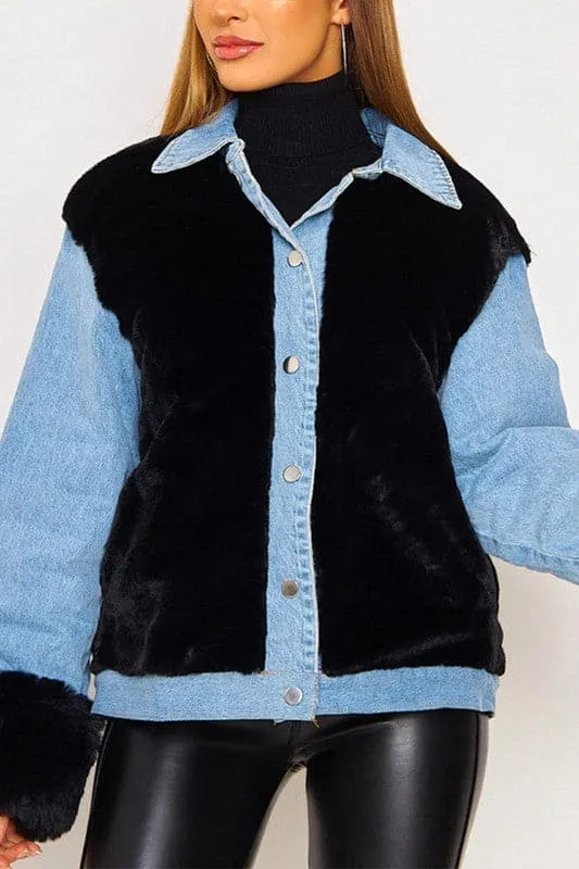 DX923 Plush Denim Stitching Jacket