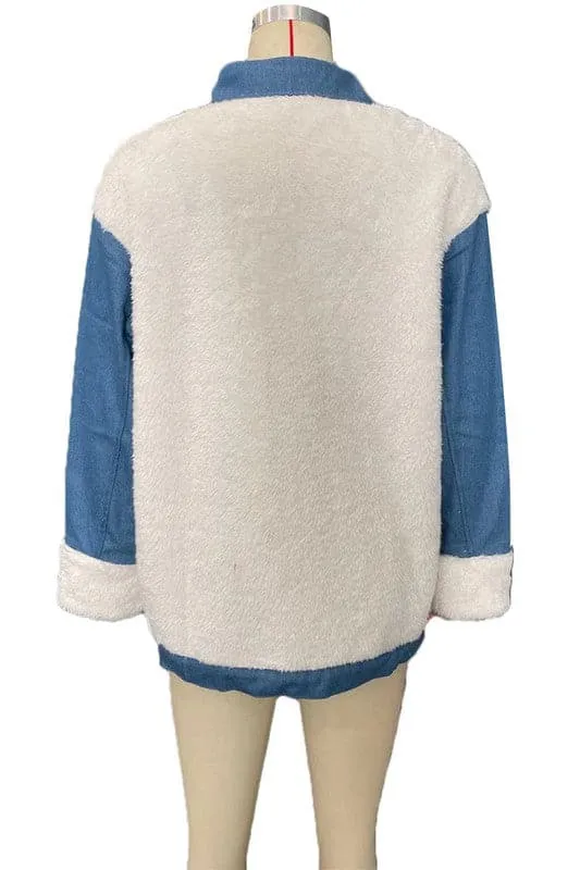 DX923 Plush Denim Stitching Jacket