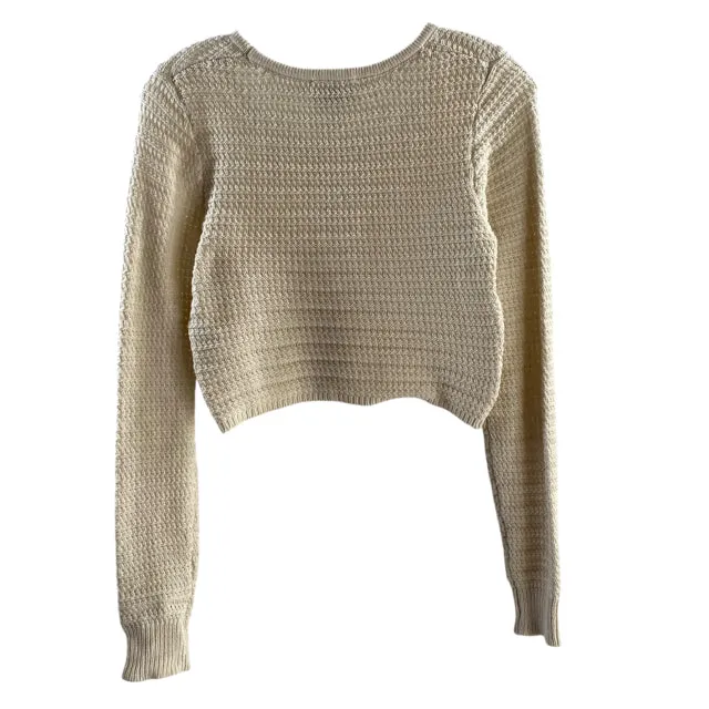 FRESHMAN 1996 Size SMALL Cream Long Sleeve Crop Cotton Blend NWT SWEATER