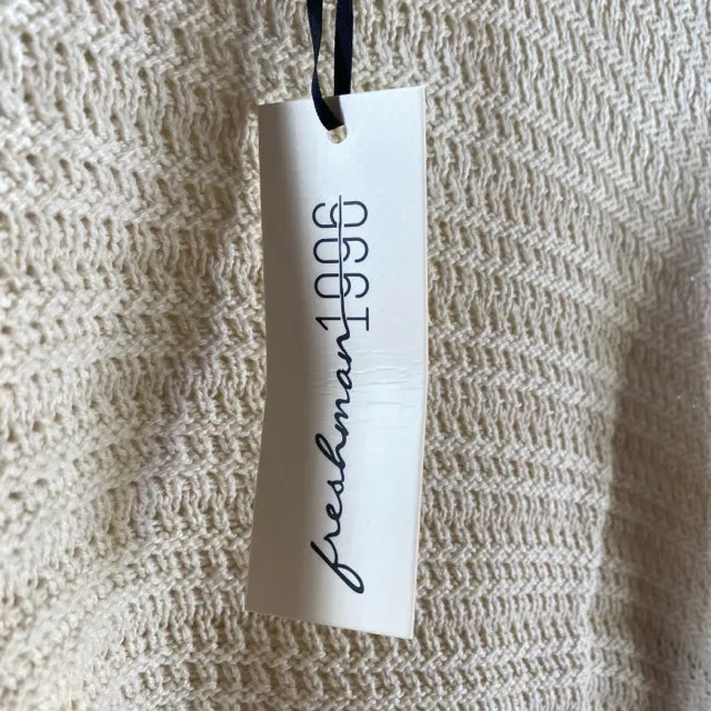 FRESHMAN 1996 Size SMALL Cream Long Sleeve Crop Cotton Blend NWT SWEATER
