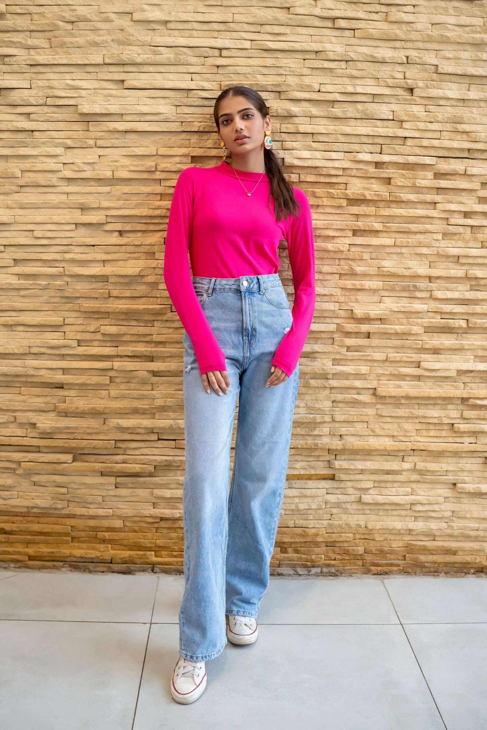 Fushia High Neck Bodysuit
