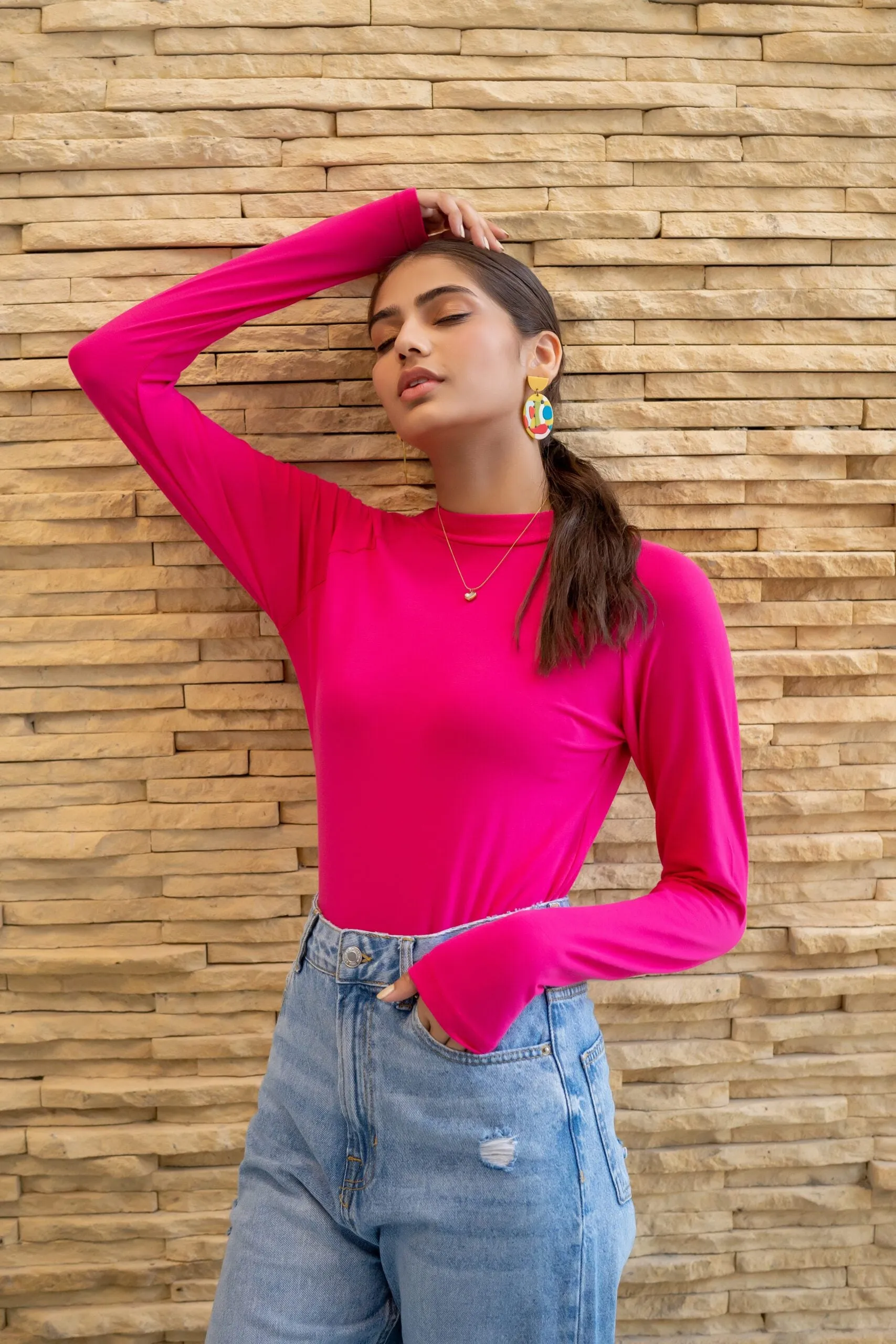 Fushia High Neck Bodysuit