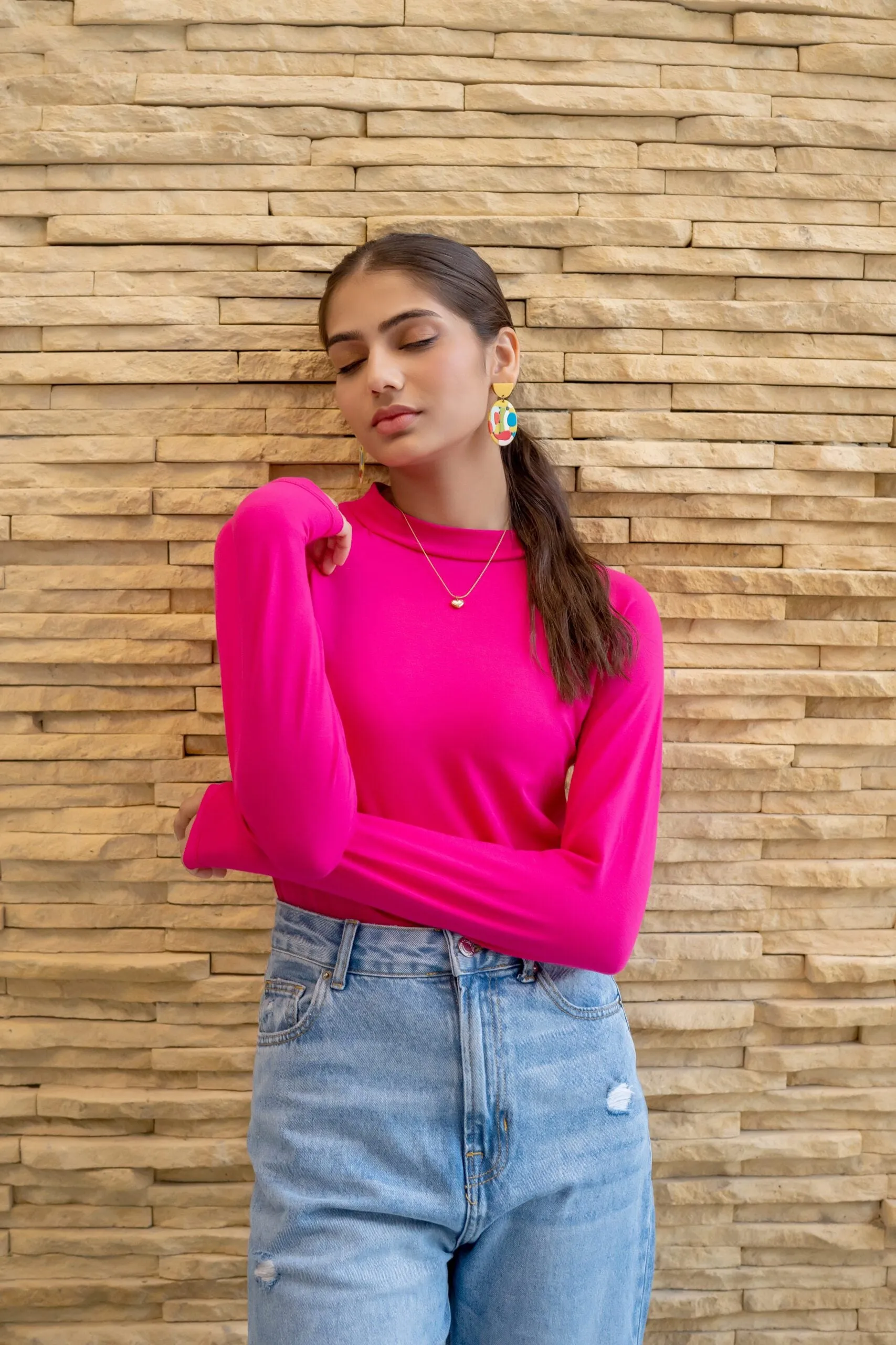 Fushia High Neck Bodysuit