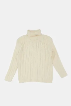 Infant Girls Beige Knitted High Neck Pullover