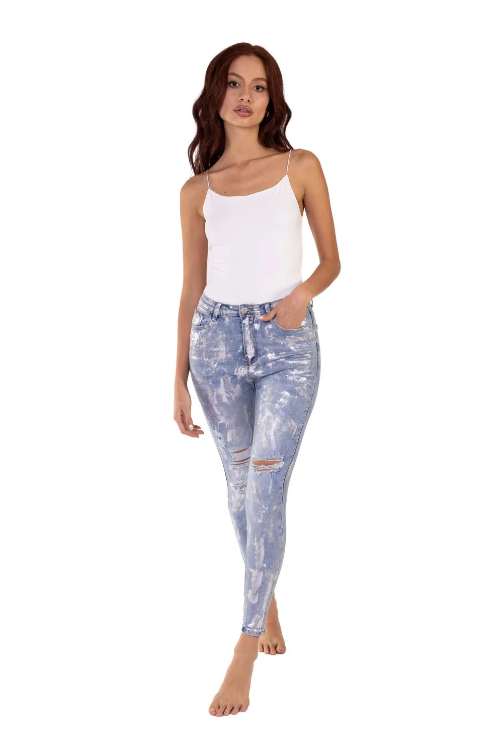 Jean High Waist efecto silver