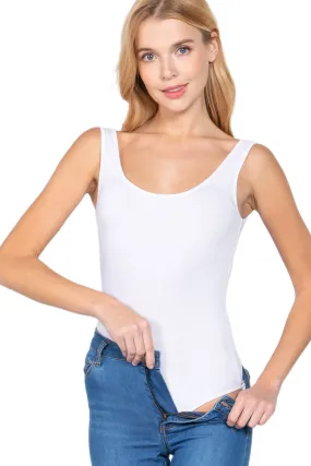 Khanomak Women's Sleeveless Double Scoop Neck Cotton Spandex Jersey Bodysuit