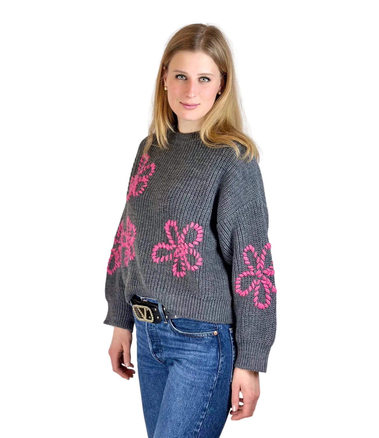 Kontatto grey flower pullover