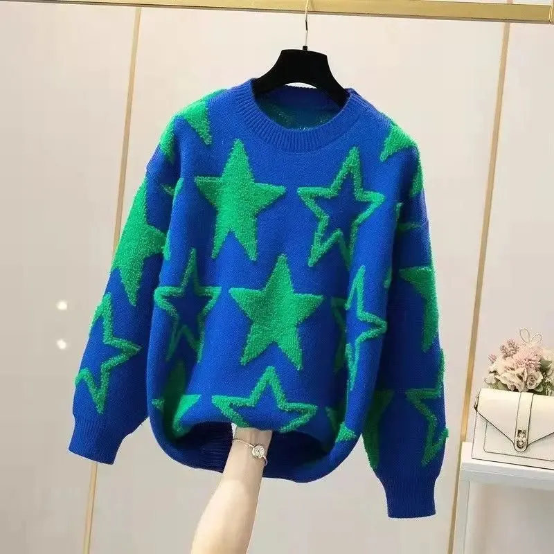 Korean Fashion Star Sweater - Casual Thick Winter Pullover
