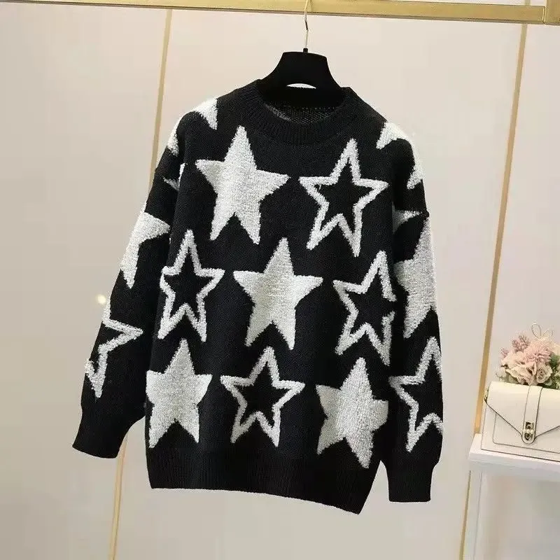 Korean Fashion Star Sweater - Casual Thick Winter Pullover