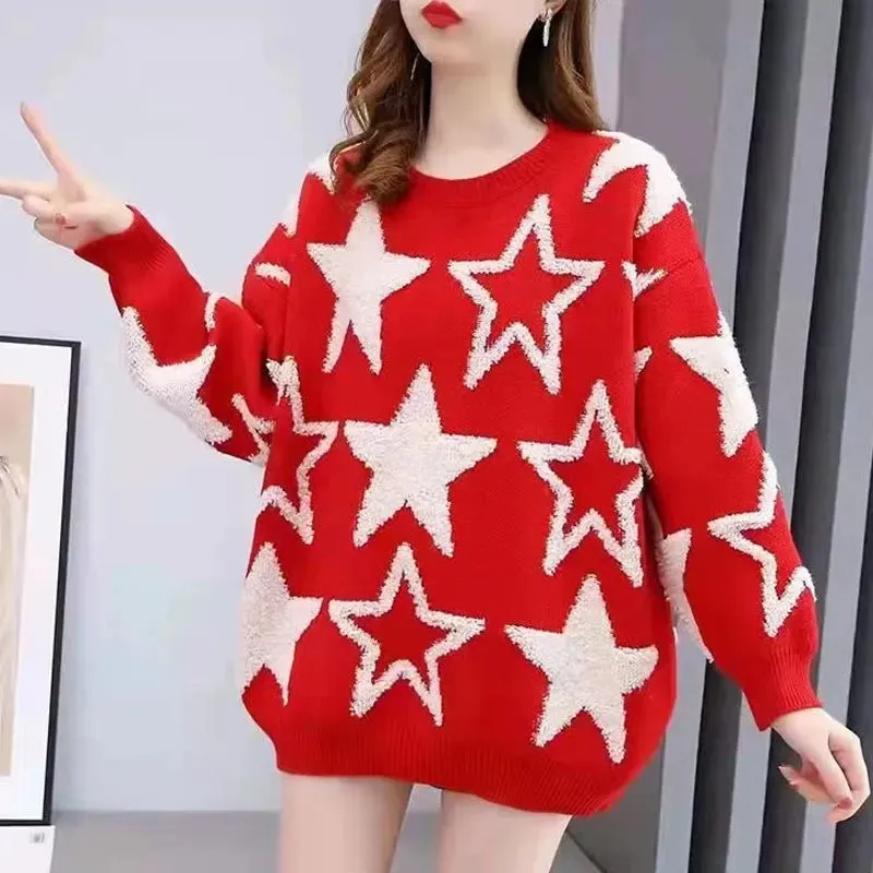 Korean Fashion Star Sweater - Casual Thick Winter Pullover