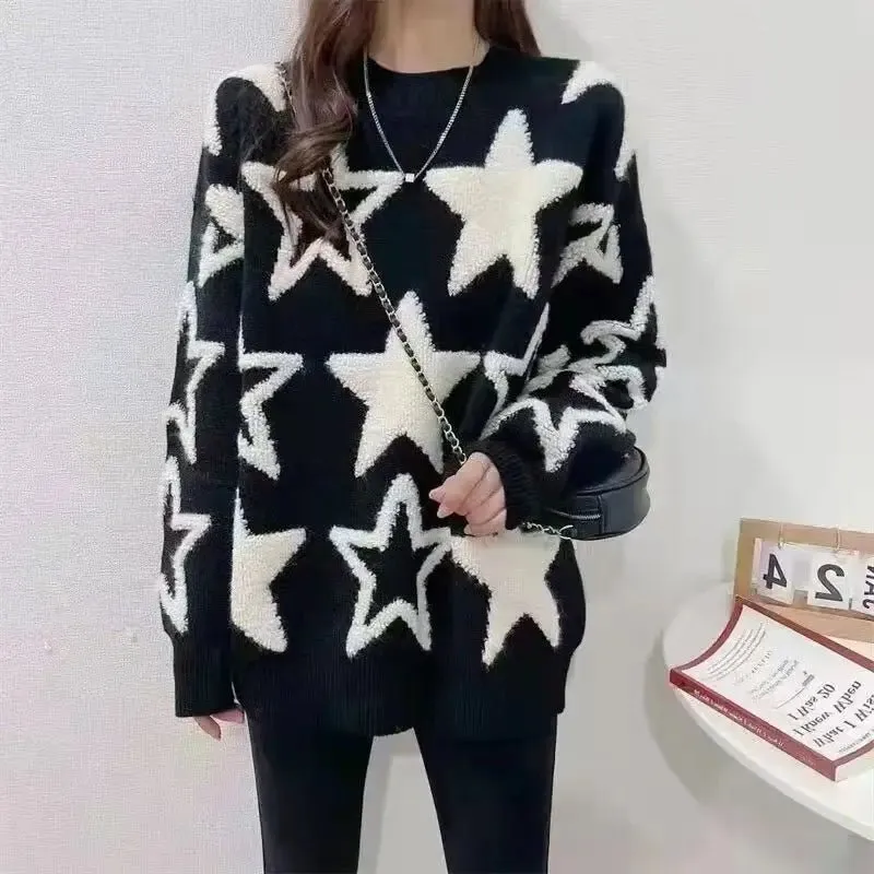 Korean Fashion Star Sweater - Casual Thick Winter Pullover