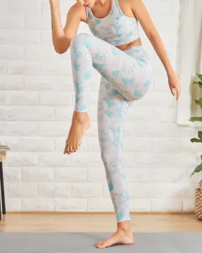 Leaf Print Yoga Tights with Side Pocket