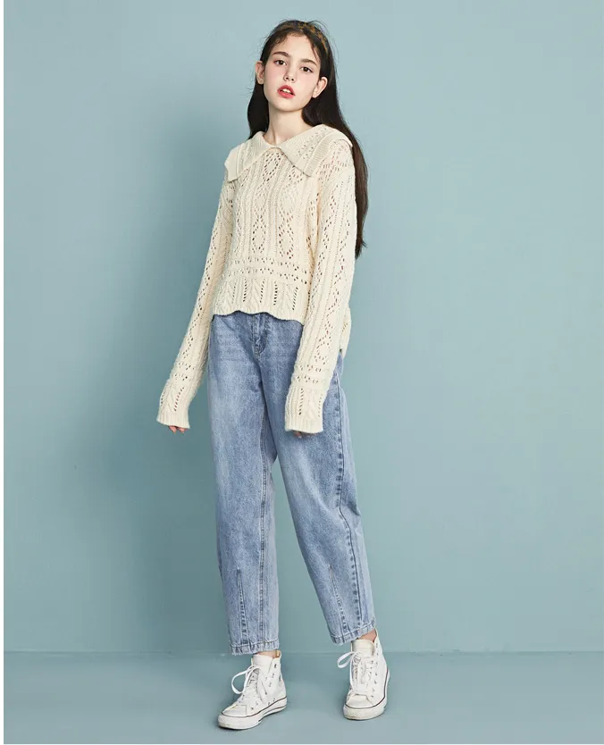 LEDDIN DESIGN BALLOON LEG BOYFRIEND JEANS IN VINTAGE WASH BLUE