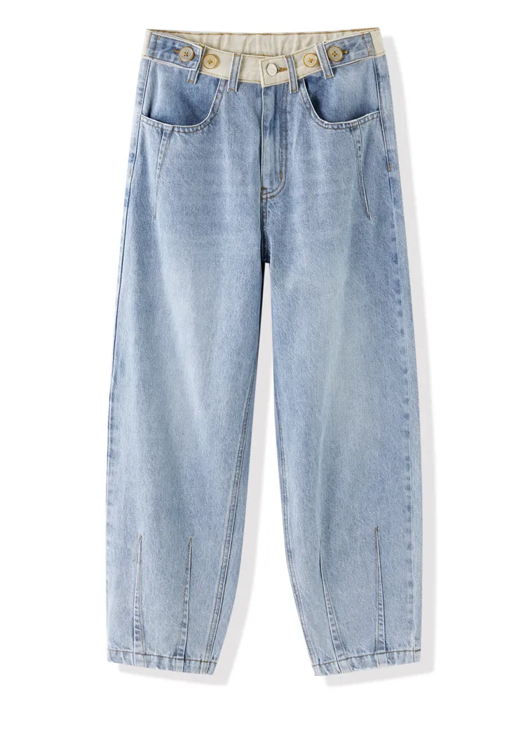 LEDDIN DESIGN BALLOON LEG BOYFRIEND JEANS IN VINTAGE WASH BLUE