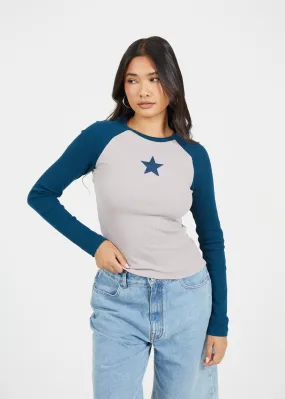 LONG SLEEVE CONTRAST BODY T-SHIRT WITH STAR PRINT, BLUE
