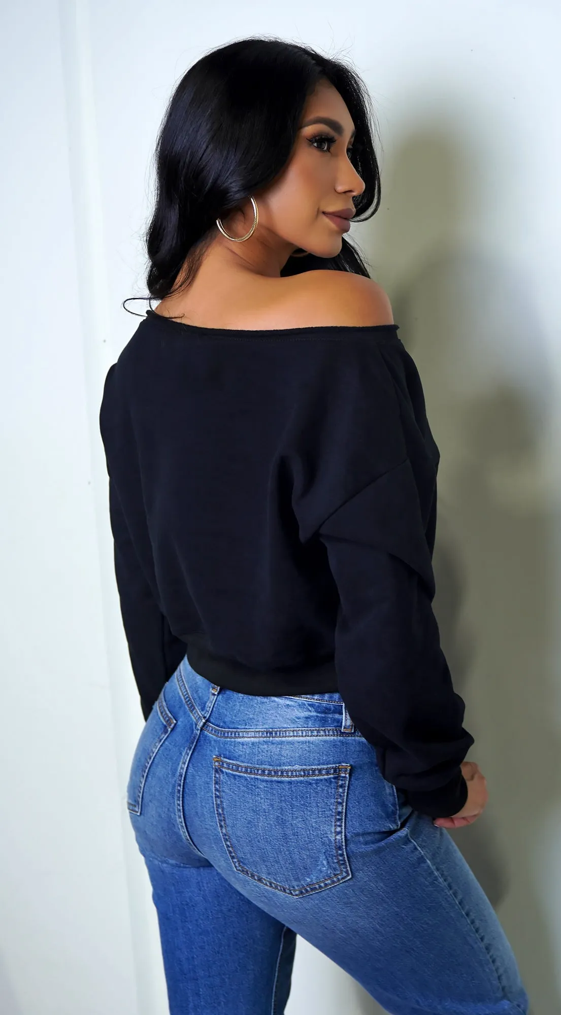 Lydi Off Shoulder Sweater Top - Black