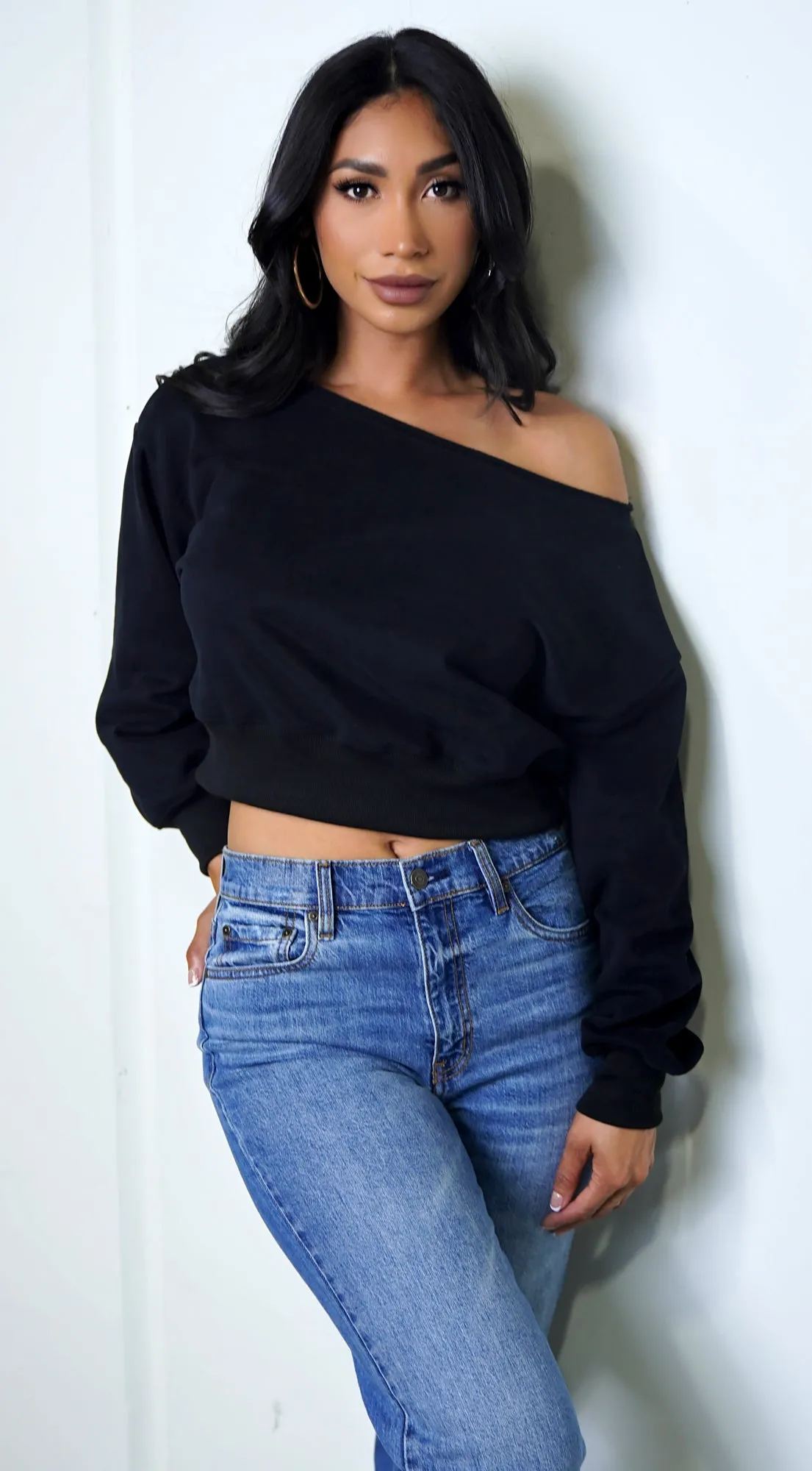 Lydi Off Shoulder Sweater Top - Black