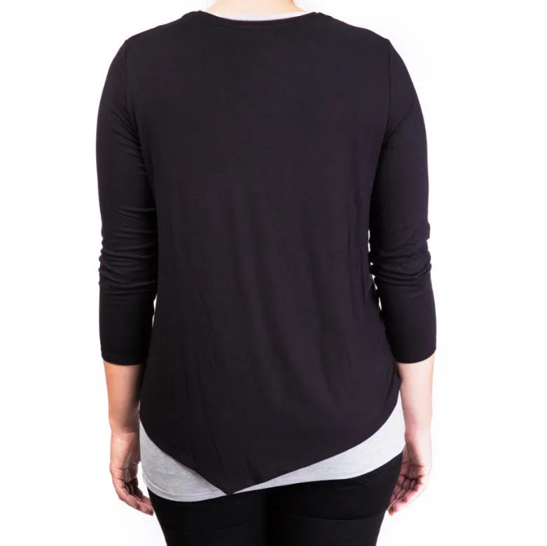Mama Basic - Double Layer Maternity & Nursing Top  -  Black And Gray