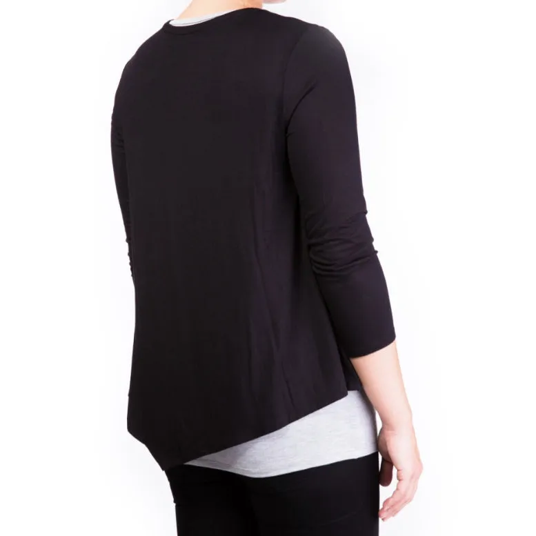 Mama Basic - Double Layer Maternity & Nursing Top  -  Black And Gray
