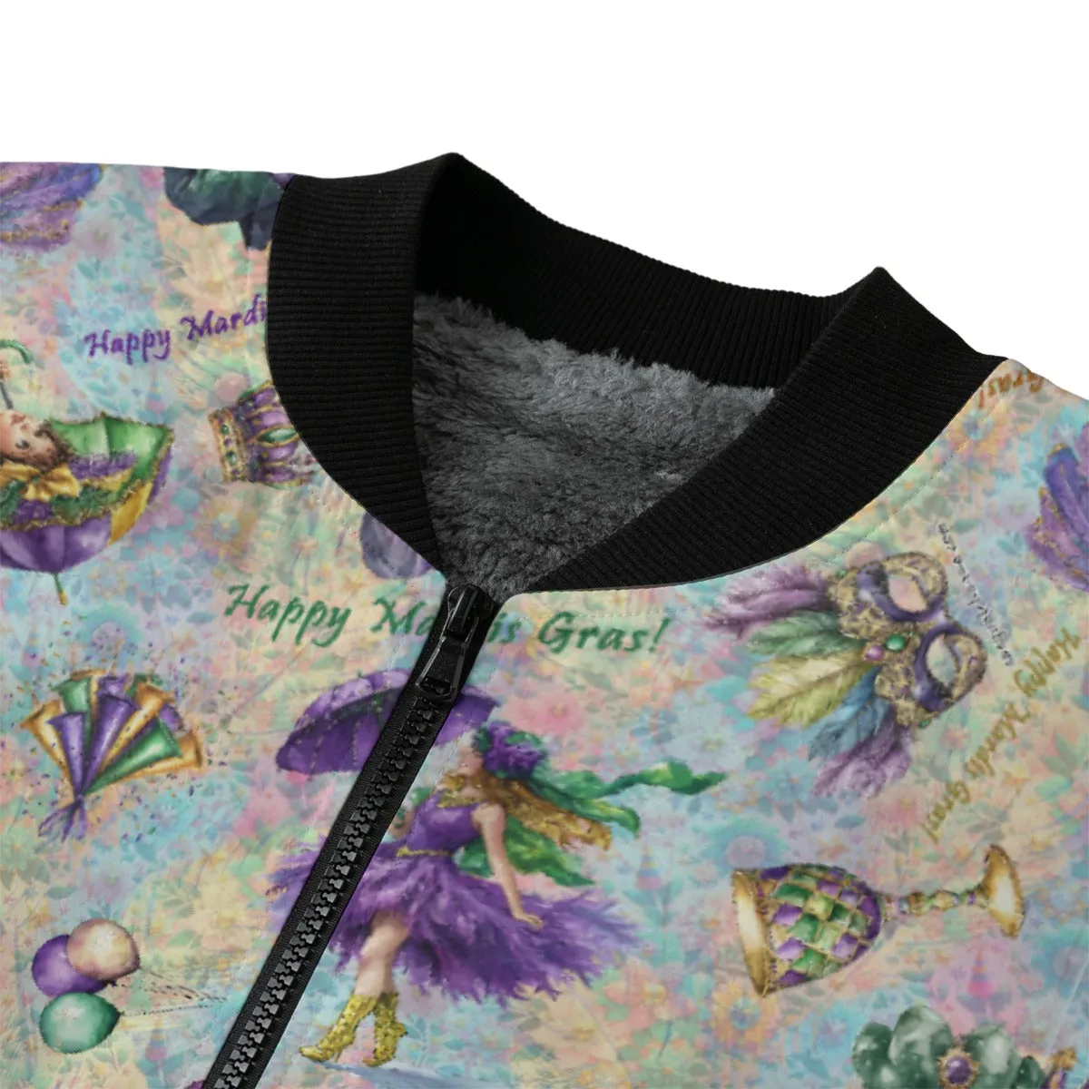 Mardi Gras Polyester Fleece Bomber Jacket / Zipper Closure