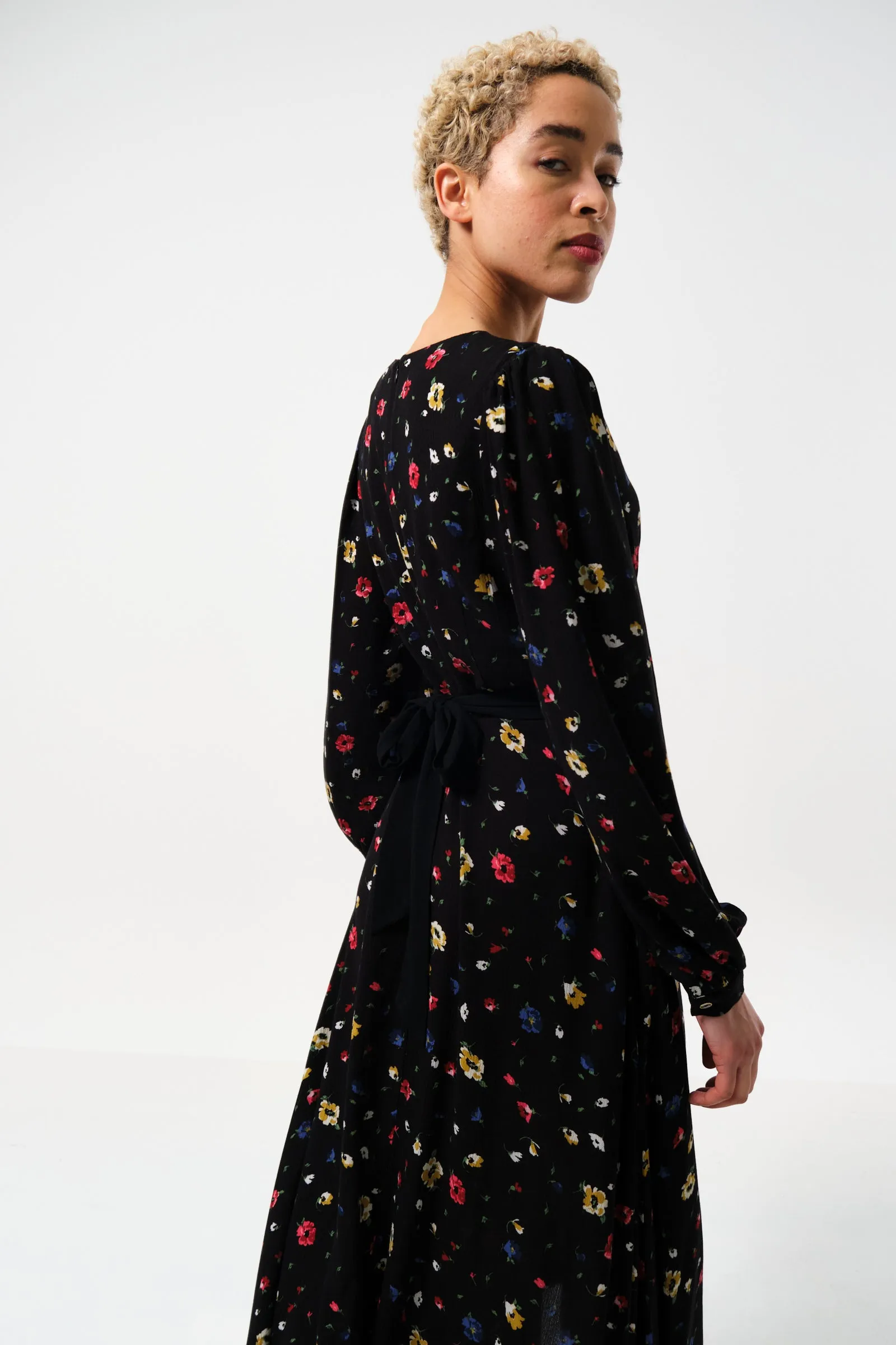 Melany Pick A Mix Print Long Sleeve V-Neck Midi Dress