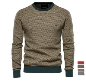 Men Spliced Cotton Knitted Sweater