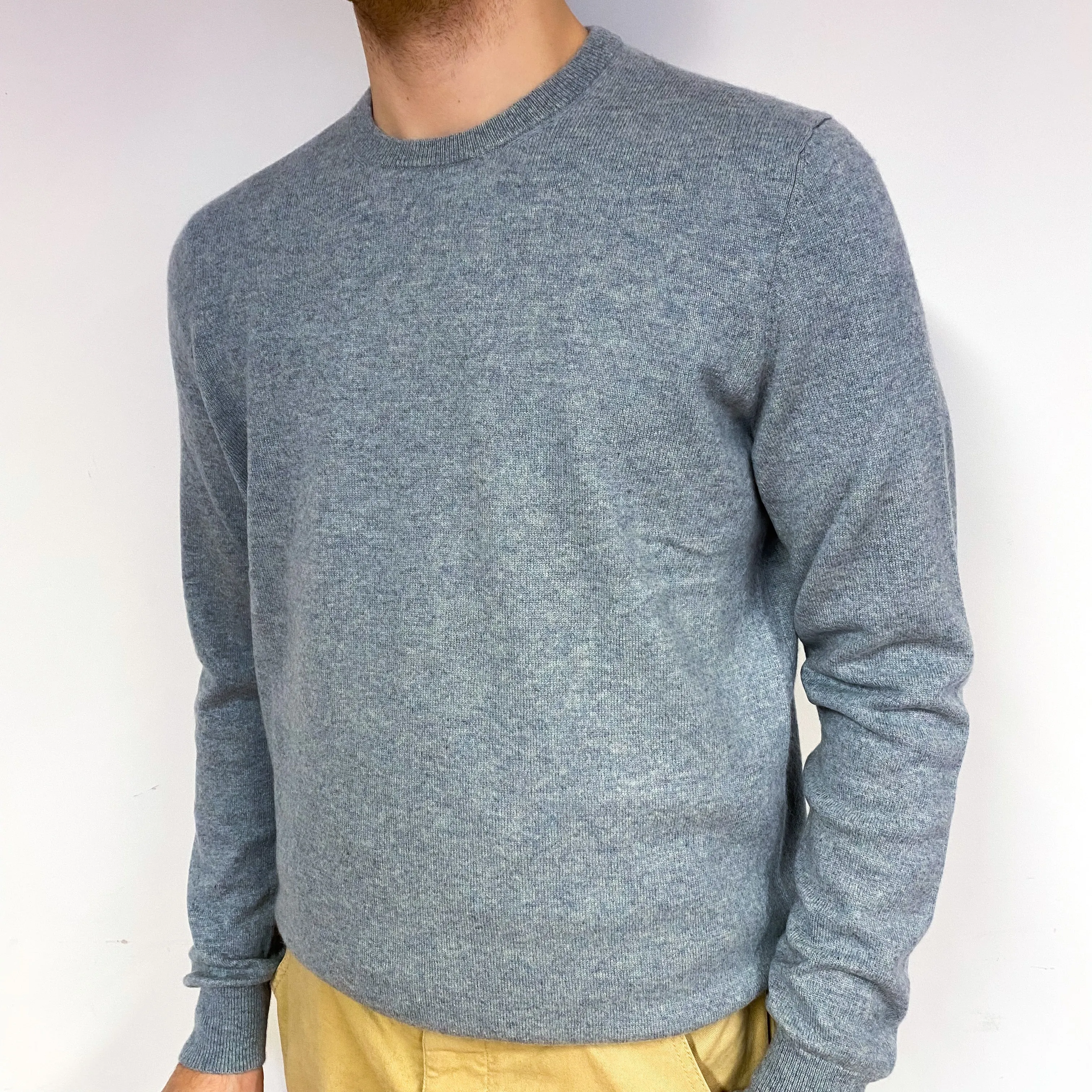 Men's Ash Grey Cashmere Crew Neck Jumper Large