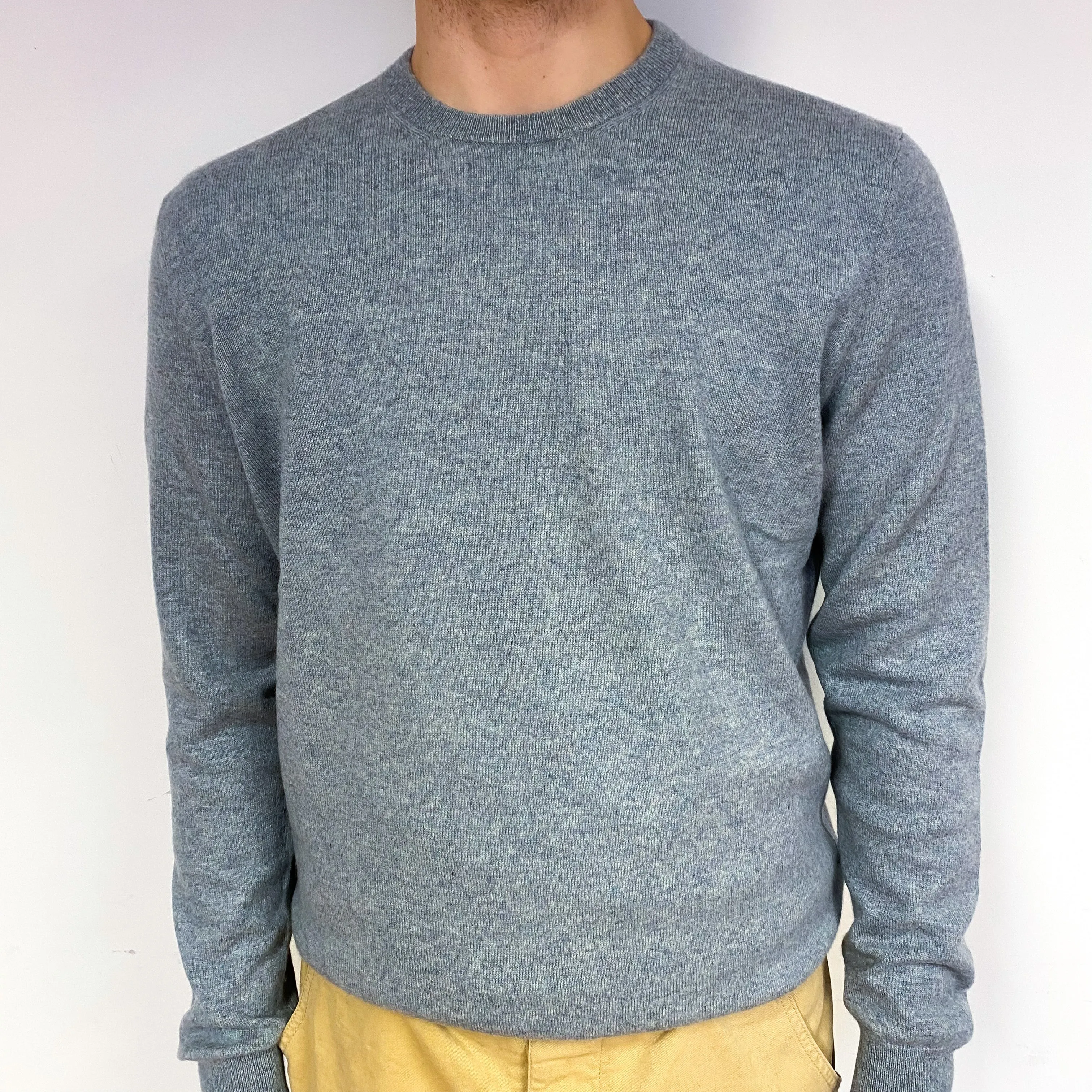 Men's Ash Grey Cashmere Crew Neck Jumper Large