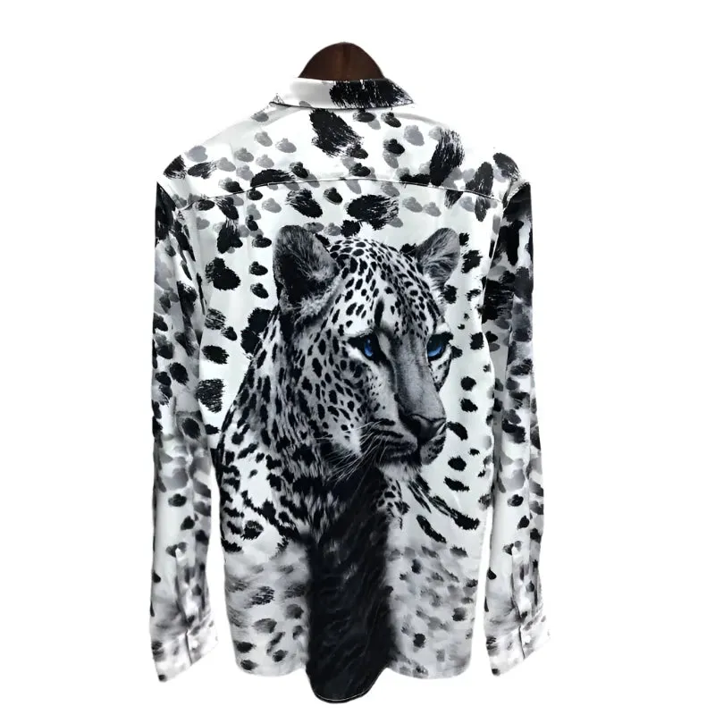 Men's High-Quality Leopard Print Shirt – Fashionable Fall Camiseta Masculina for Social Club Outfits