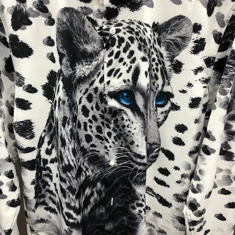 Men's High-Quality Leopard Print Shirt – Fashionable Fall Camiseta Masculina for Social Club Outfits