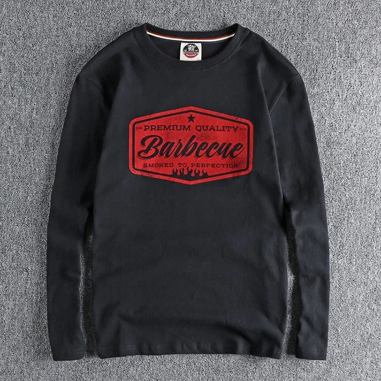 Mens Retro Printed Cotton T-Shirt Long Sleeve