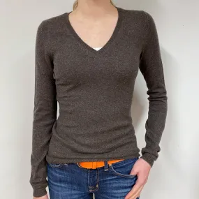 Mole Brown Cashmere V-Neck Jumper Extra Small