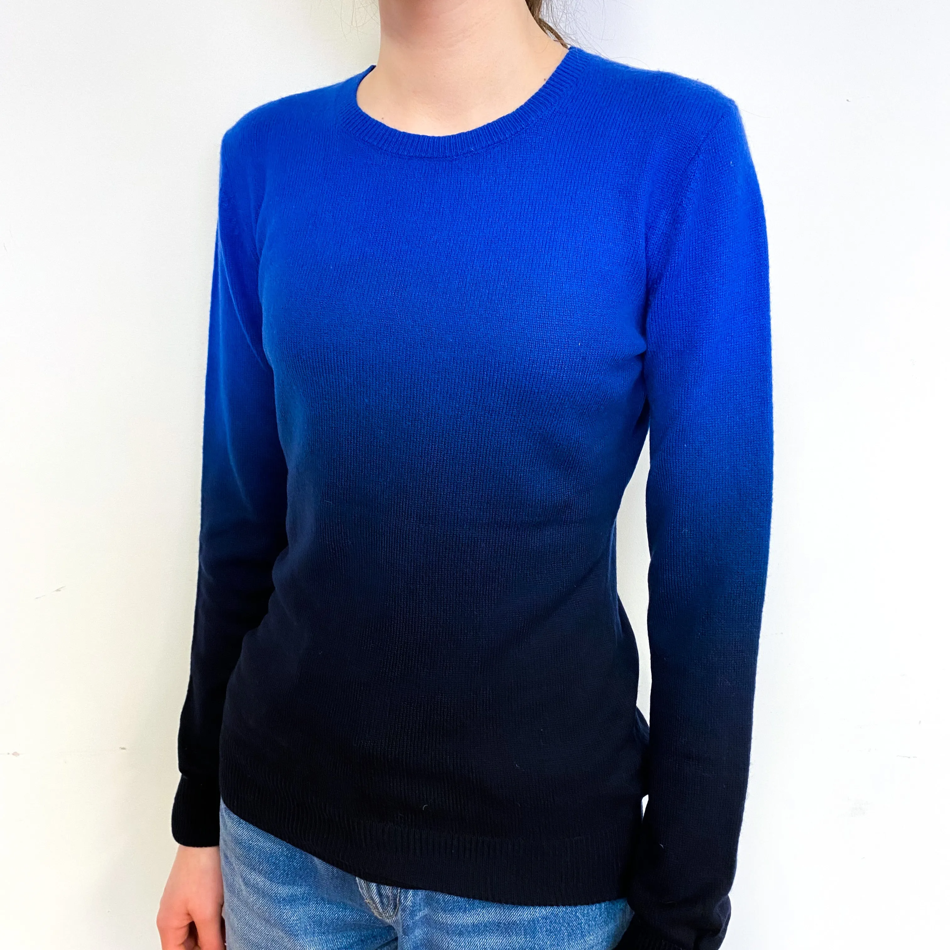 Navy and Blue Ombre Cashmere Crew Neck Jumper Extra Small