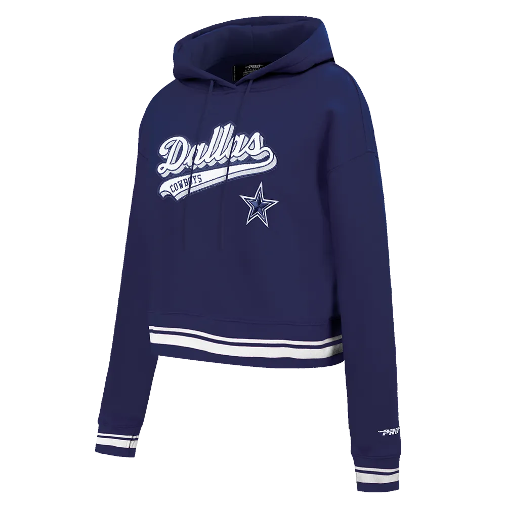 NFL DALLAS COWBOYS SCRIPT TAIL WOMEN'S RIB FLC CROPPED PO HOODIE (MIDNIGHT NAVY)