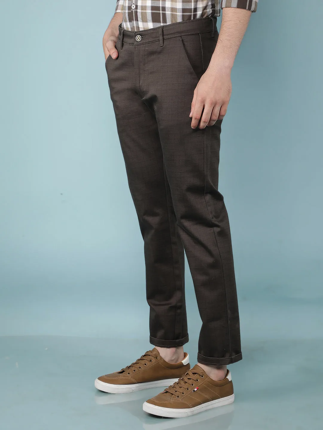 Olive Checkered Chinos Trousers