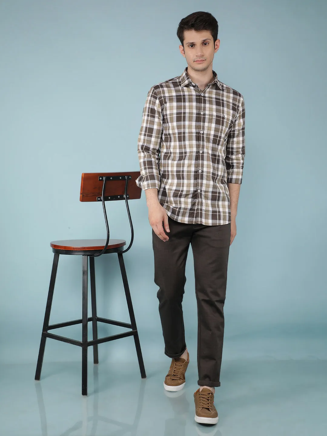Olive Checkered Chinos Trousers