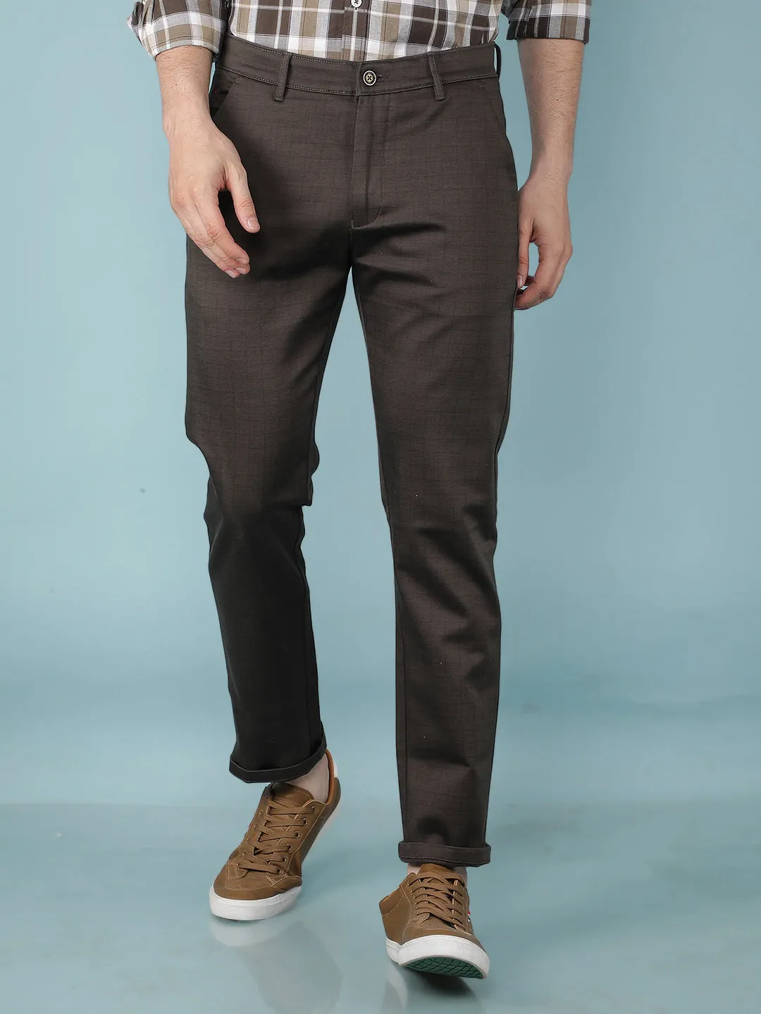 Olive Checkered Chinos Trousers