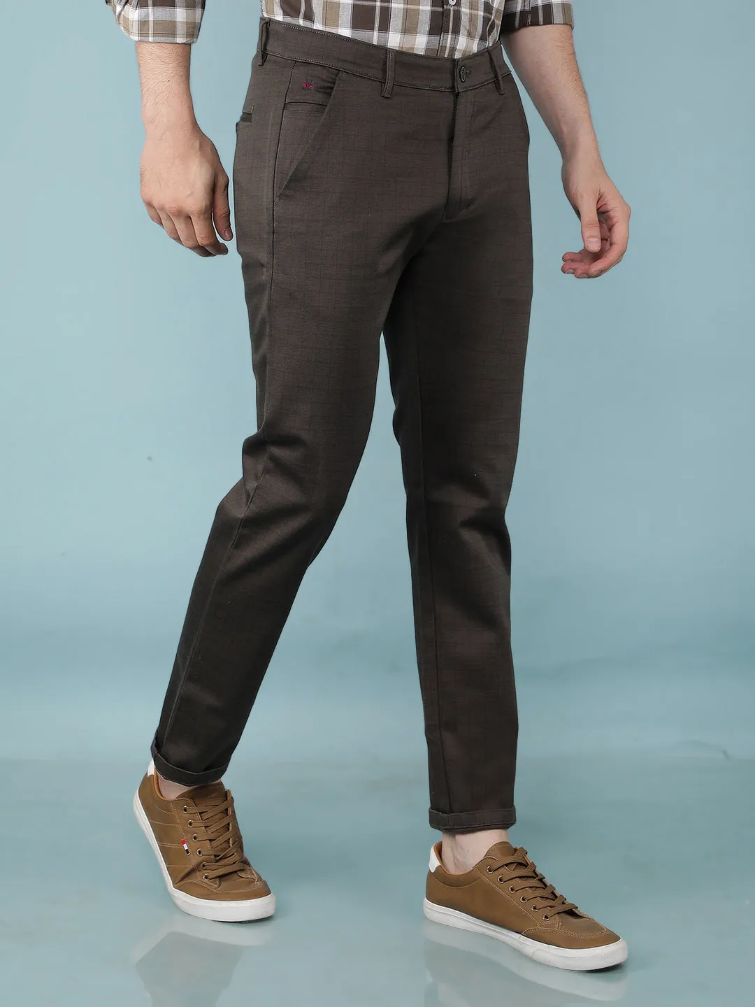 Olive Checkered Chinos Trousers