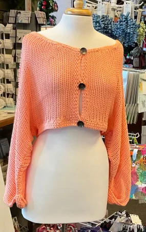 OPEN KNITTED CROPPED SWEATER WITH BUTTON DETAILS - COLOR SM/MD