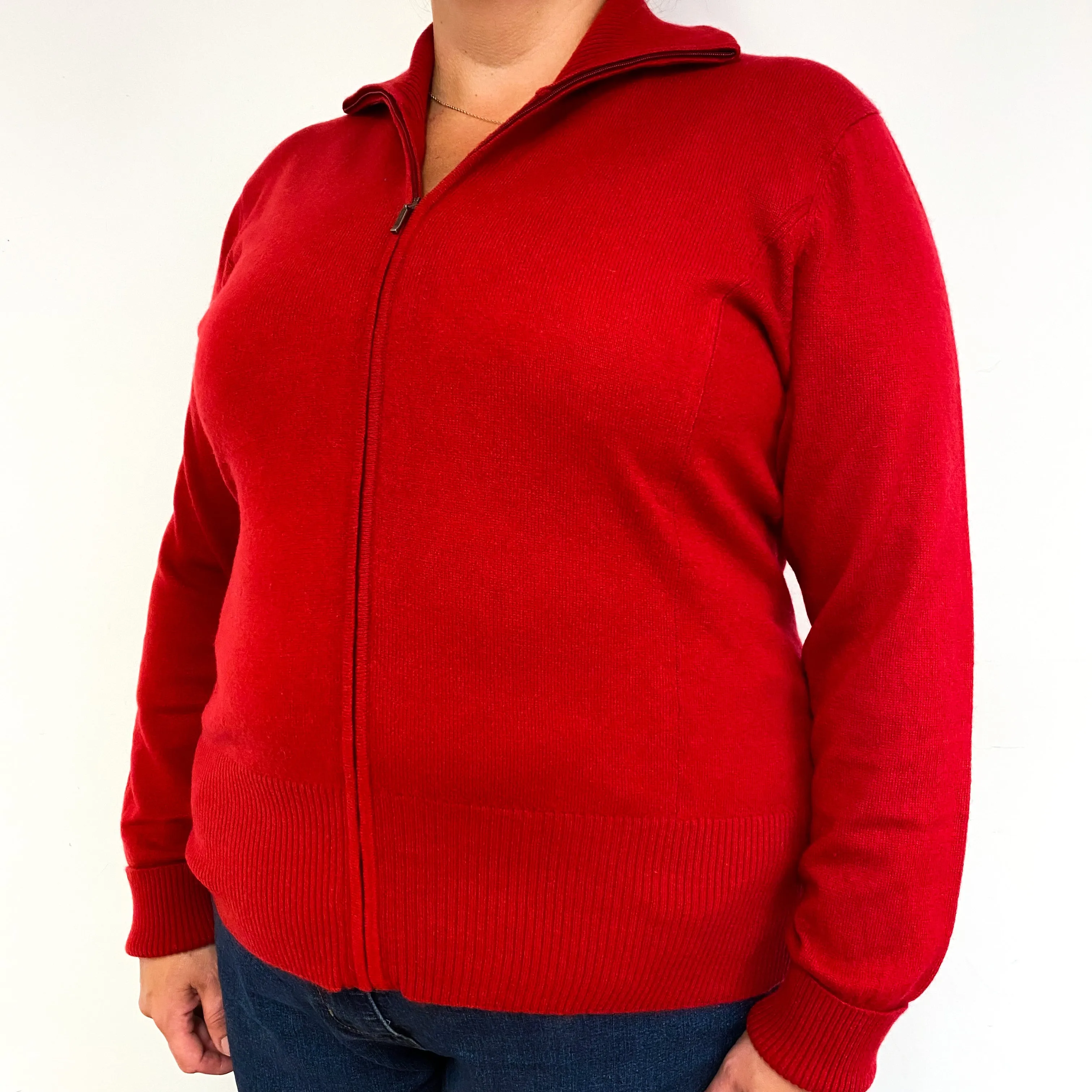 Orvis Berry Red Cashmere Zip Up Cardigan Extra Large