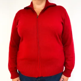 Orvis Berry Red Cashmere Zip Up Cardigan Extra Large