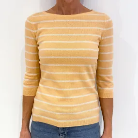 Peach White Stripe Cashmere Crew Neck Jumper Small