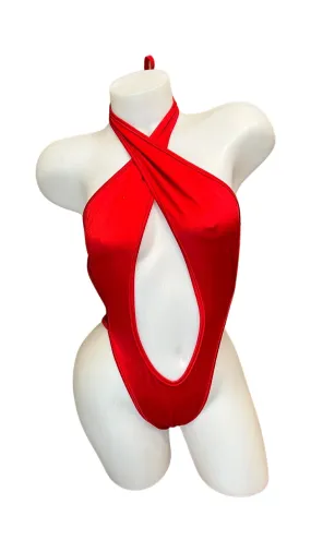 Peephole Bodysuit Red