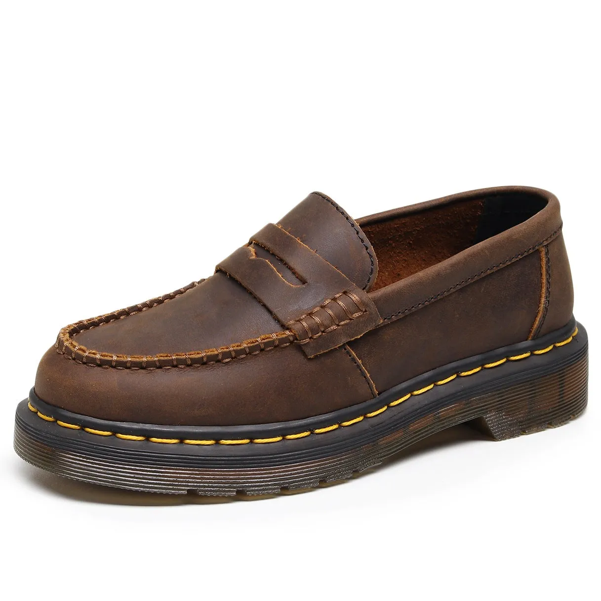 PEOPLETERRITORY Aberdeen first-layer loafer shoes fashion women's commuter leather low-top small leather shoes Crazy horse brown fashion student leisure