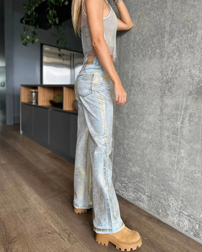 Pinsel Silber Metall Baggy Jeans