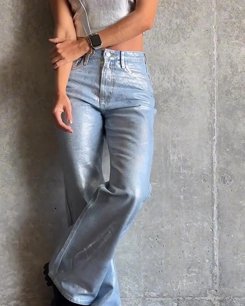 Pinsel Silber Metall Baggy Jeans