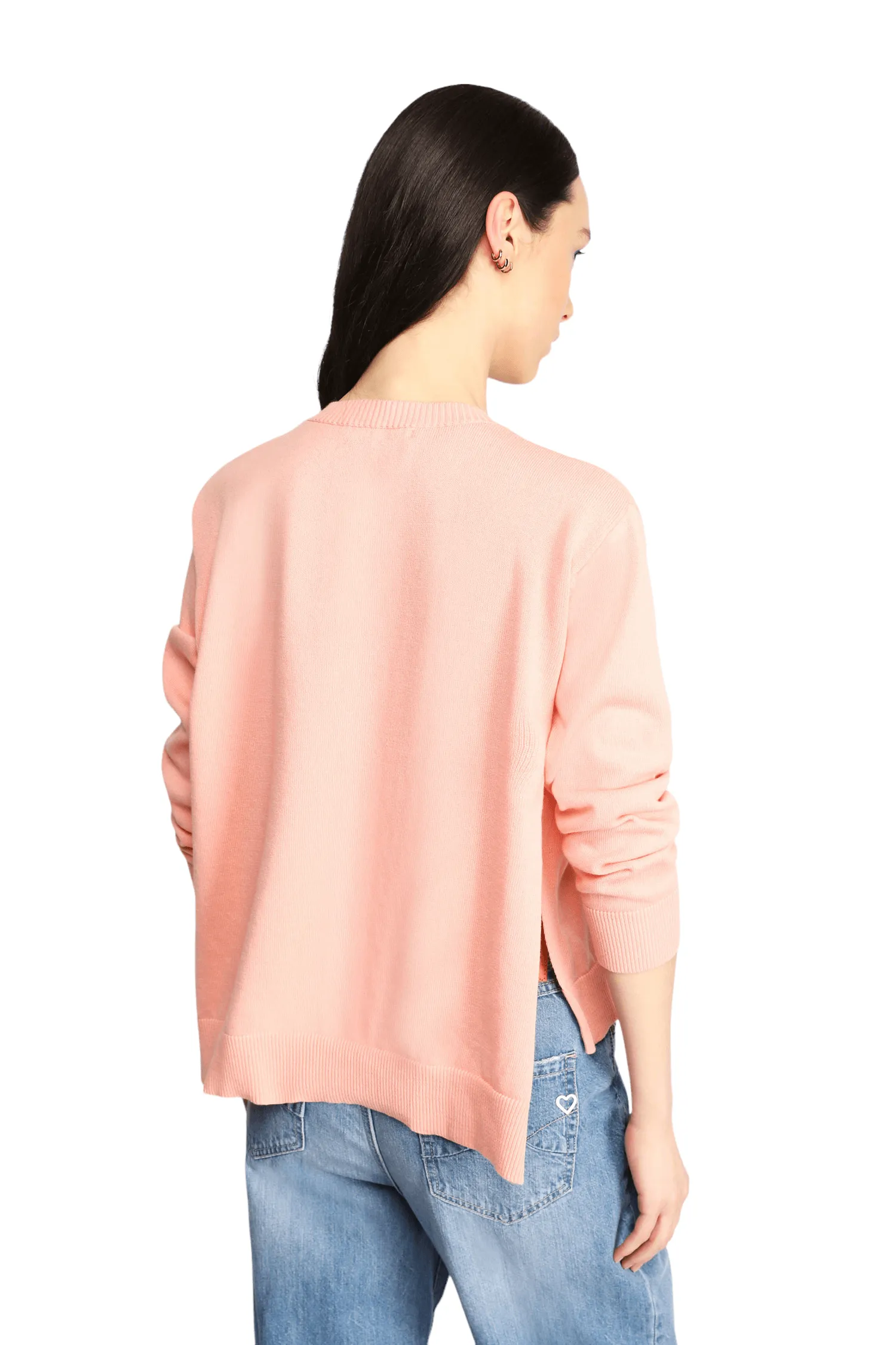 Please peach asymmetrical bottom hem pullover